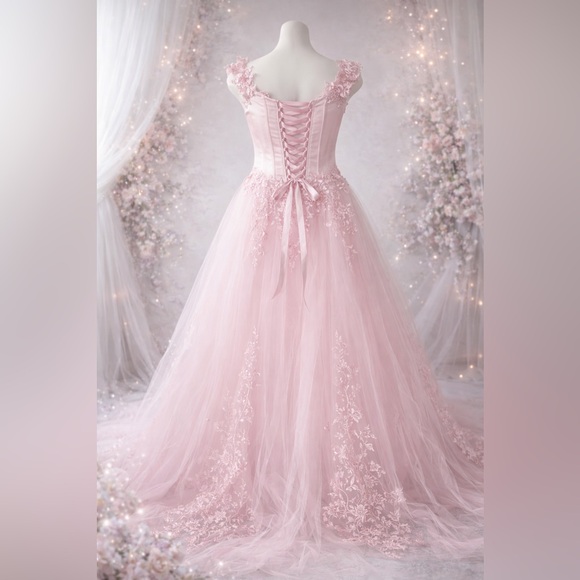 Lavetir Pink Prom Ball Gown Sz 16 Floral Tulle Satin Corset Formal Dress NWOT - Picture 6 of 9